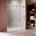 61-65 Inch x 80 Inch Sliding Frameless Shower Door, 3/8" Tempered Glass with Easy-Cleaning Coating, Stainless Steel Rollers & SGCC-Certified Stability, Satin Brass