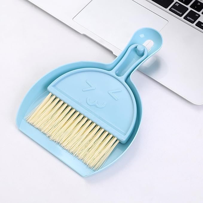 Mini Broom and Dustpan Set for Desk, Small Hanging Keyboard Cleaning Kit with Soft Rubber Dustpan Lip, Portable Desktop Cleaning Tool (Blue)