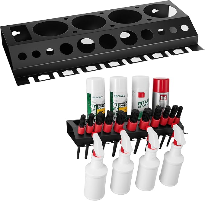 Car Cleaning Brush and Spray Bottle Storage Rack, Wall Mount Bottle Organizer Detailing Brush Organizer Holder，Car Beauty Shop Accessory Display，Spray Containers Tool for Auto Repair Shops Garages