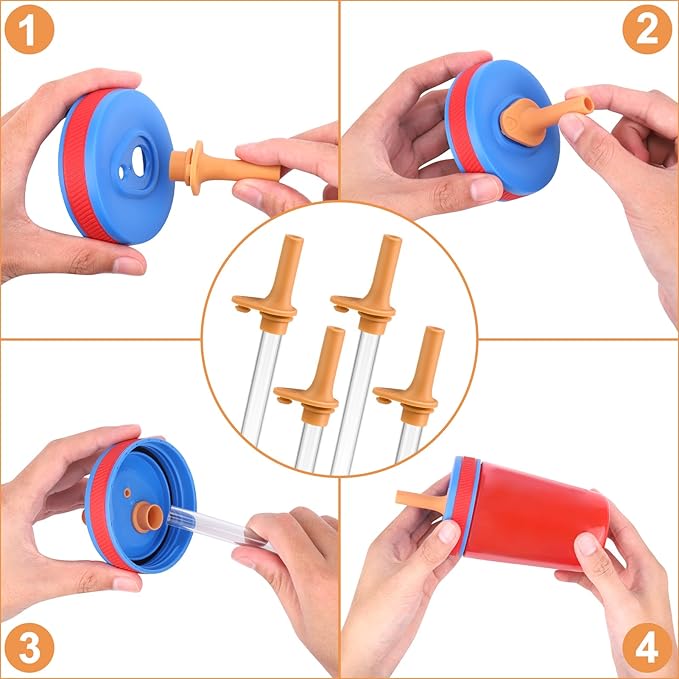 XANGNIER Replacement Straws and Bite Valve Compatible with Zak Designs Kelso 15 oz Tumbler Water Bottle,4 Pcs Silicone Straws with Cleaning Brush for Zak Designs Kelso 12 oz Cups,Deep Orange