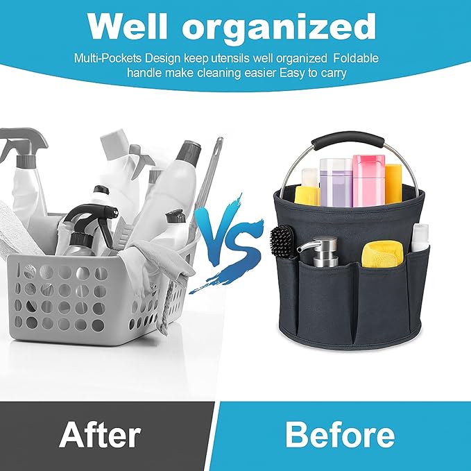 17L (5 Gal) Foldable Cleaning Caddy with Handle - Portable Supply & Tool Organizer | Organizador de Limpieza para Accesorios (Black)
