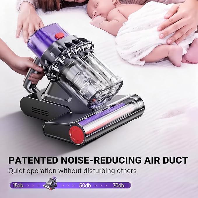 Powerful UV Bed Vacuum Cleaner, 14kPa Strong Suction Handheld Vacuum with 5-Cyclone System & Smart Sensor, Cordless for Mattress, Carpet, Car Interior Deep Cleaning
