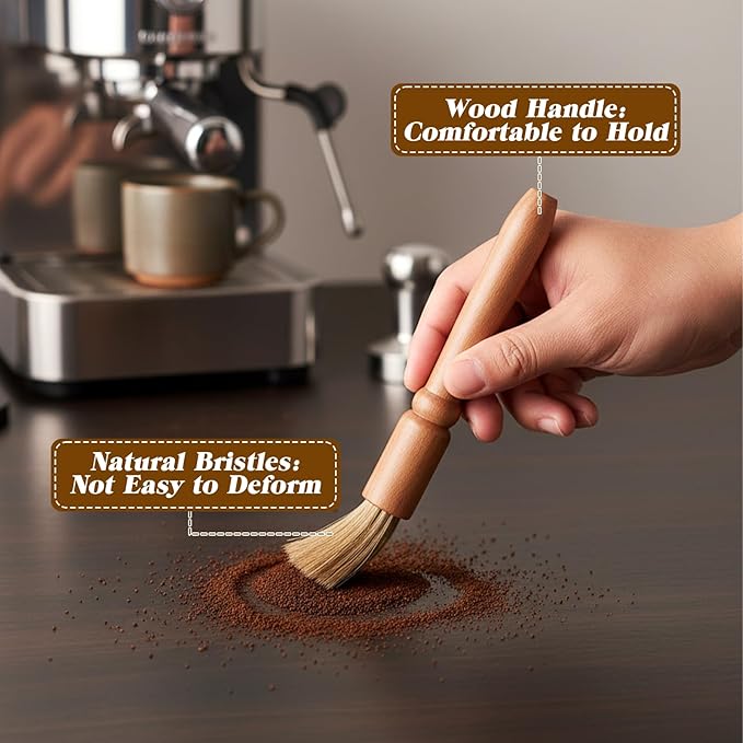 5 Pcs Coffee Brush Set Professional Espresso Brushes Kit Includes Wooden Coffee Grinder Machine Cleaning Brushes Nylon Espresso Brush Coffees Machine Group Head for Barista Home Kitchen Machines Wash
