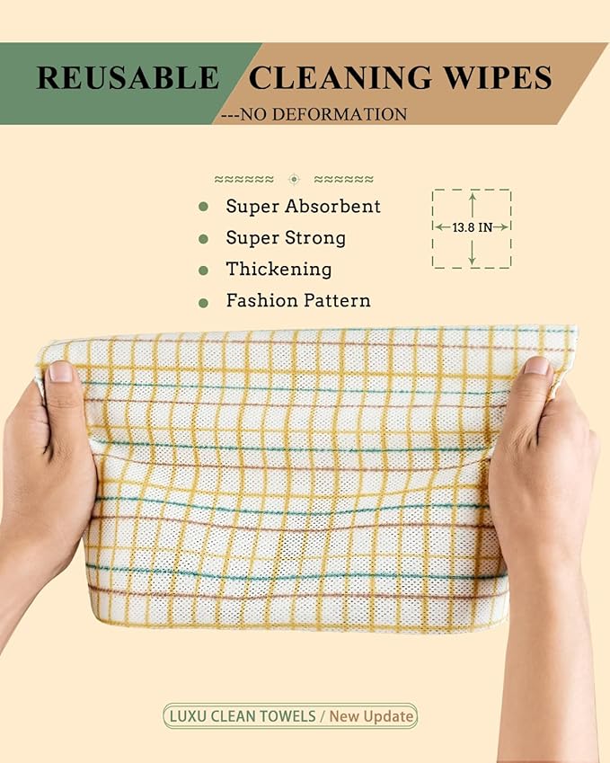 LUXU Reusable Cleaning Wipes,Dry Multi-Use Reusable Cloths,60 Count,Heavy Duty Reusable Cleaning Cloths,Domestic Cleaning Towels,Biodegradable Dish Paper Towels