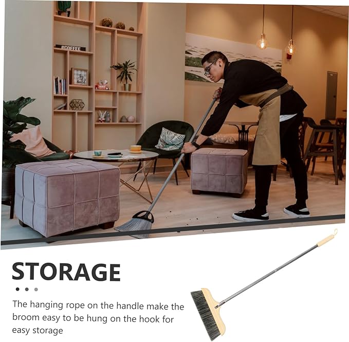 Soft Bristle Broom with Long Handle Frame Floor Brush for Home Cleaning Beveled Edge Sweeping Brush for Corners and Under Furniture Static Kitchen Broom with Hanging Rope Design