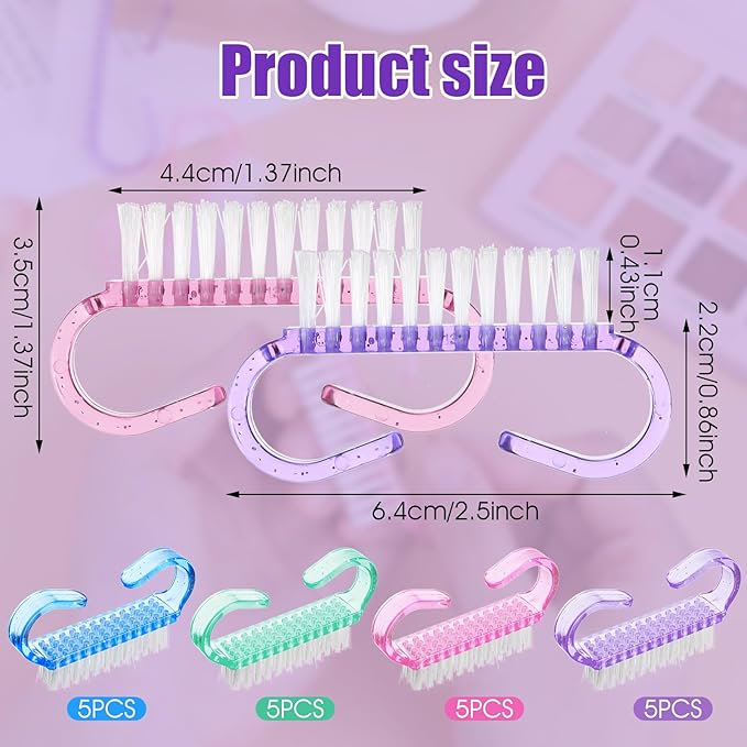 20Pcs Nail Cleaning Brush, Nylon Nail Cleaning Brush, Handle Grip Nail Brush Fingernail Brush Cleaner Kit for Toes and Nails