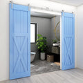CCJH 16Feet Sliding Barn Door Hardware Kit Stainless Steel Heavy Duty Sliding Track Brushed Nickel for Double Wood Door