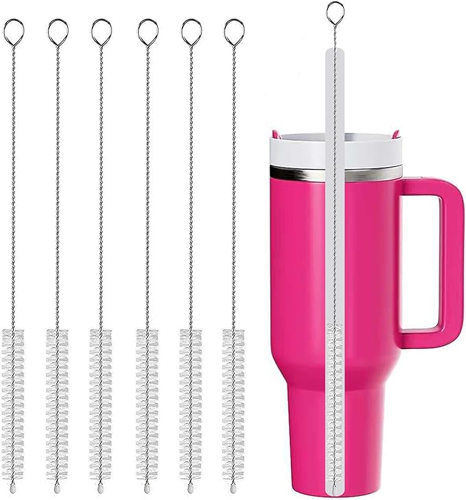 Straw Cleaner Brush Long 10 Inch, Straw Cleaner of Bristles Diameter 10 mm, Reusable Stainless Steel Nylon Straw brush can be used to Clean Stanley Mug, Sippy Cups, Baby Bottles,Coffee Machine (6 PCS)