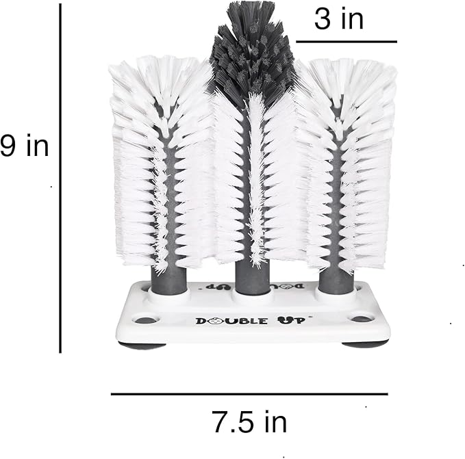 Double Baby Bottle Cleaning Brush Set with Suction Base - Cleans Two Bottles at Once - Includes Nipple Cleaner Brush - High Density Bristles, Dishwasher Safe - Baby Gift & Newborn Essential