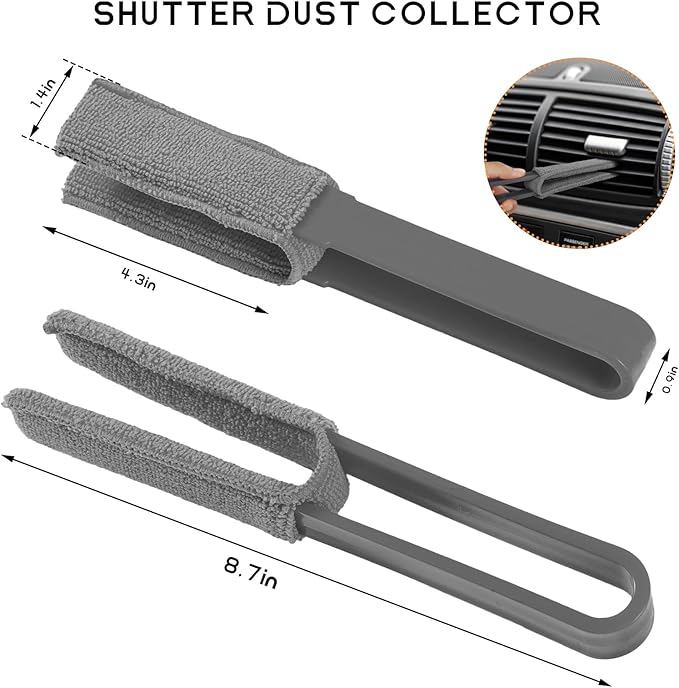 2 PCS Car Blinds Duster, Window Blind Cleaner Duster Brush with Removable Microfiber Sleeves, Multifunction Cleaning Tool for Auto Shutter Air Conditioner Vents Keyboard (Gray)
