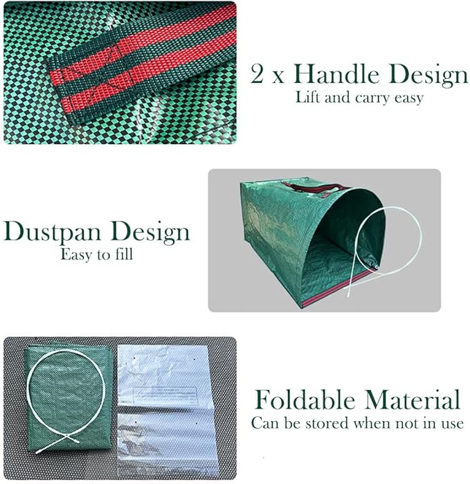 2 Pack Garden Leaf Bags 72 Gallon for Debris, Foldable Yard Waste Reusable Lawn Bags,Large Dustpan-Type with Gloves for Grass Clippings,Collapsible Trash Can for Outdoor Cleanup (72 Gallons)