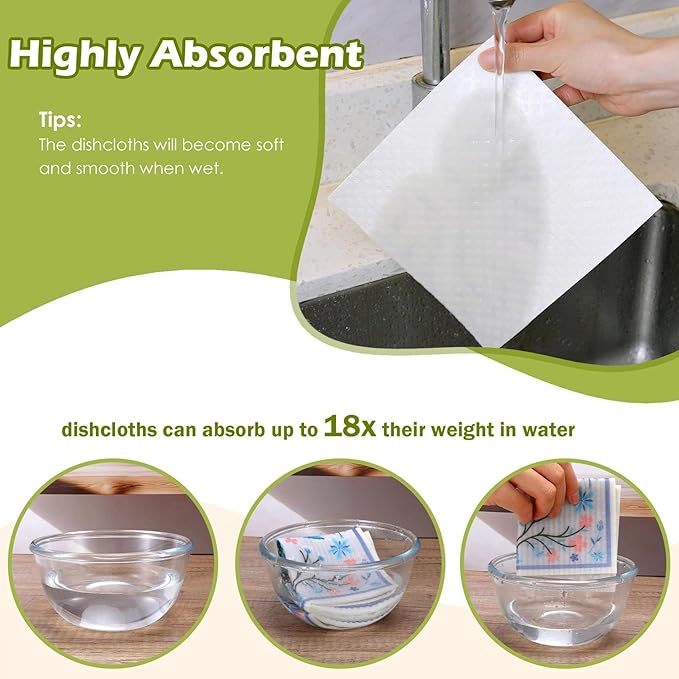 6 Packs Swedish Paper Cloths for Kitchen, Reusable Paper Towels Washable Dish Rags, Highly Absorbent Kitchen Towels Quick Drying Swedish Sponge Cleaning Dish Cloths (Insects Floral)