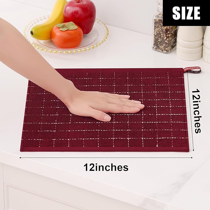 Homaxy 100% Cotton Terry Kitchen Dish Cloths, Ultra Soft and Absorbent Dish Towels for Kitchen, Suitable for Drying and Washing Dishes, 6 Pack, 12 x 12 Inches, Brick Red