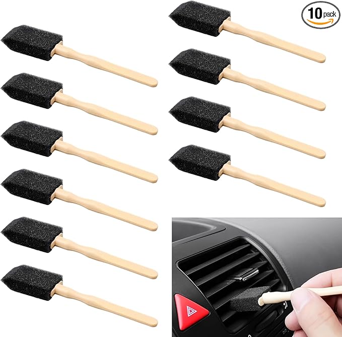 10 PCS Car A/C Vent Cleaning Brushes, 5.51" x 0.98" Sponge Duster with Handle, Scratch-Resistant Car Cleaning Brush, Universal Exterior and Interior Detail Cleaning Tool for Cars (Black)
