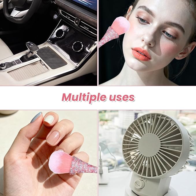 Nail Dust Brush, Pink Shiny Rhinestone Nail Art Dust Brushes Acrylic Nails Duster Brush Nails Powder Cleaning Brushes Make Up Manicure Trimming Clean Up Tools, 1 PCS