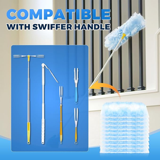 Duster Refills Compatible with Swiffer Duster Refill Heavy Duty, 50 Refills & 5 Handles Kit for Swiffer Duster Kit, Dusters for Cleaning Car Electronics Furniture Blinds, Ceiling Fan Cleaner