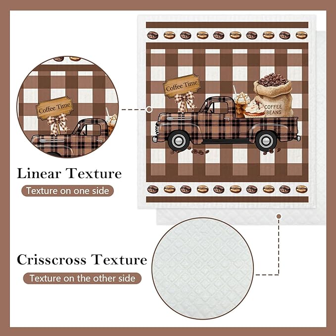 5 Pack Mixed Farmhouse Coffee Bar Kitchen Dishcloths Dish Towel, Dish Towels for Kitchen, Swedish Dishcloth Coffee Bar Decor, Paper Towels Reusable, Dish Cloth Towel Cleaning for Home