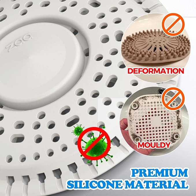 zaa Shower Drain Hair Catcher, 2 Pack Premium Silicone Drain Protector & Shower Drain Cover for Regular Drains of Shower Room and Bathroom, White