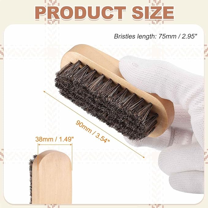 HARFINGTON Shoe Cleaning Brush 4"x1" Beech Wood Horsehair Boot Polish Brushes for Leather Shoes Boots Cloth Cleaner, Dark Brown Wood