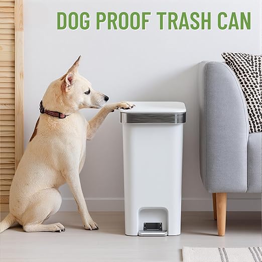 2 Pack Bathroom Garbage Can with Lid, 2.6 Gallon /10 Liter Small Trash can, Press Top Bin & Step Metal Pedal Trash Bin, Mini Waste Basket for Bedroom, Home Office, Toilet, Dorm (Grayish-White)
