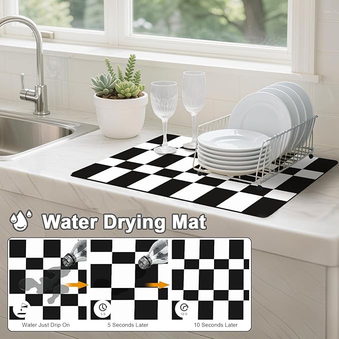 Dish Drying Mats for Kitchen Counter, Waterproof Coffee Mat for Countertop, Under Sink Mats, Coffee Bar Mat Accessories