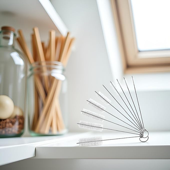 10Pcs White Long Straw Brush, Nylon Pipe Tube Cleaner 8-ihch 10 Different Diameters Set, Long Straw Brush for Sippy Cup, Brush Drinking Straw Cleaning Brush,Brushes,Cleaning Tools