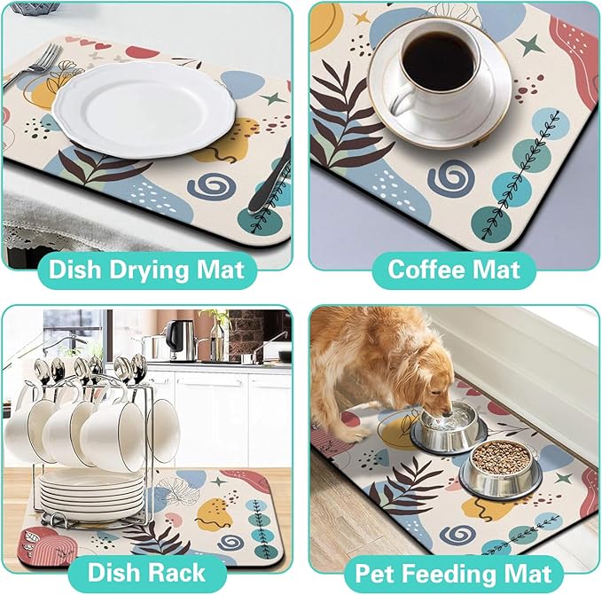 Dish Drying Mat for Kitchen Counter Matt, 2PCS 31.5"x17" Dish Drainer Mat & 24"x5.5" Sink Splash Guard, Super Absorbent Non-slip Rubber Backed