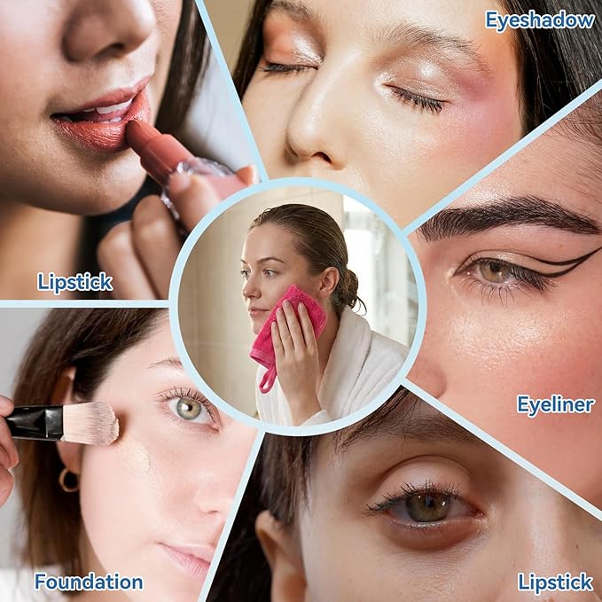 7PCS Makeup Remover Cloth, Makeup Eraser Cloth Cleaning Reusable Face Wash Cloths for All Skin Types Face Wash Soft Make up Towels Facial Cleansing Cloths for Women 6" X 6.3"