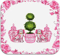 Pink Chinoiserie Dish Drying Mat - Pink Porcelain Dish Drying Mat,Chinoiserie Dog Drying Mat For Kitchen Counter,Coffee Bar Mat,Vintage Chinoiserie Drying Mat,16x17.5 Inch