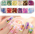 12 Colors Leaf Nail Art Glitter Sequins, Holographic 3D Leaves Nail Art Flakes Designs, Laser Leaf Glitter Acrylic Nails Supplies for Women Girls Manicure Sparkly Decorations, DIY Shiny Crafts