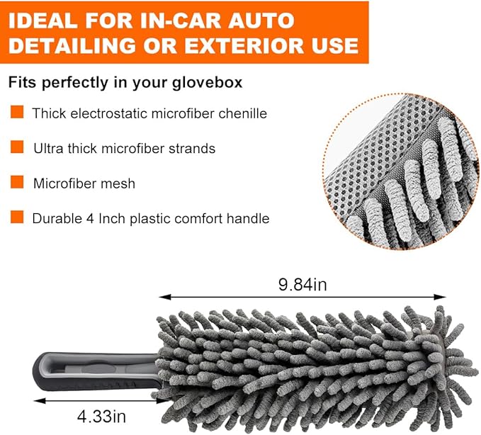 Car Duster Interior - Lint-Free Microfiber Cleaning With Comfortable Handle, Reusable & Washable for Auto Exterior Interior Home Office, Car Accessories