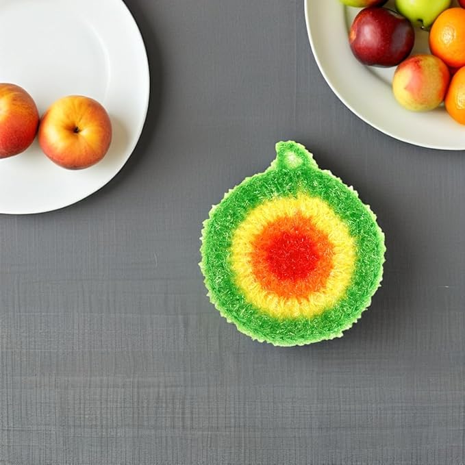 Garneck 5Pcs Dishwashing Towels Set Reusable Polyester Kitchen Cleaning Cloths Soft Round Dish Sponges Cleaning Scrubber with Hanging Loop for Dishes