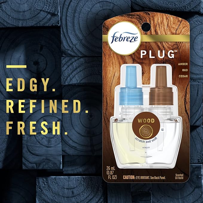 Febreze Origins Fade Defy PLUG Air Freshener & Odor Fighter, Wood, (2) .87 fl. oz. Oil Refills Cranberry