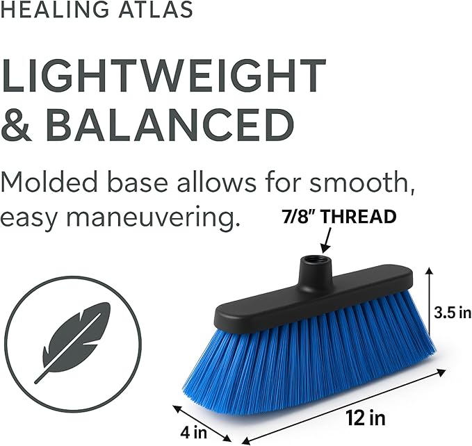 Aria Blue Broom Head – 13” Sweeping Surface – Heavy-Duty Soft Bristles with Flagged Magnetic Effect – Universal Thread – Recycled PP – Deep Indoor/Outdoor Sweeper(Blue, ARIA)