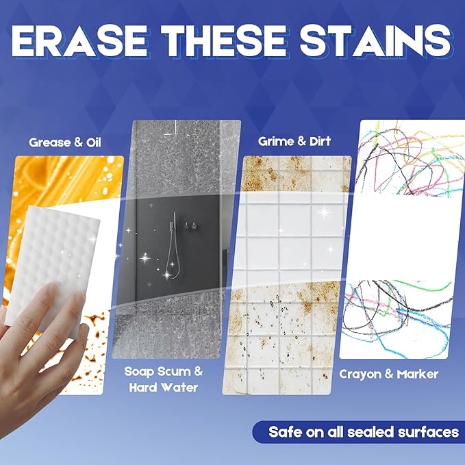 Magic Sponge Eraser, Textured 20 Pack Extra Dense Sponge for Stubborn Grime in Kitchen, Bathroom, Shower & On Furniture