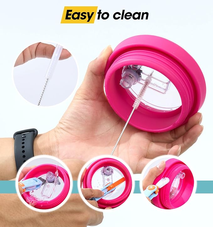 30oz Flip Straw Leak Proof Lid for Stanley Quencher,30 oz Tumbler Lid Replacement for Stanley Cup Accessories,No Spill Silicone Tumbler Lids with Cleaning Brush Set (Fuchsia)