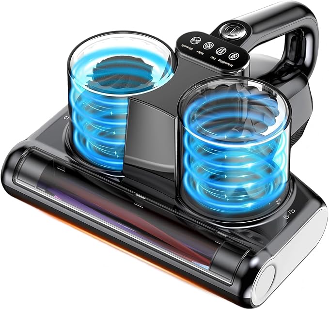 Mattress Vacuum Bed Vacuum Cleaner 16Kpa Suction 253.7nm UV-C Light, 140°F Heated Air, 30000 RPM Brushroll, Ultrasonic, HEPA Filter, Handheld Vacuums for Carpet/Sofa, 500W Corded, (Pitch-Black)