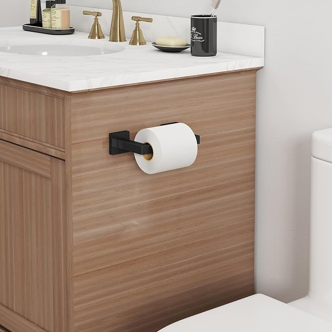 Toilet Paper Holder Matte Black Wall Mounted Post Pivoting Square Tissue Holders Roll Holder Hangers for Bathroom Commercial Toilet Paper Dispenser