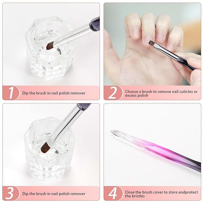 Nail Art Clean Up Brushes,3PCS Nail Brush For Cleaning Polish Mistakes on the Cuticles,Flat/Oval/Fine Angled Gel Nail Brushes For Nail Art Design Painting and DIY Tools (BLACK PURPLE)