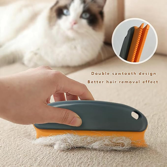 Pet Hair Removal Set with Double-Sided Carpet Brush, Dustpan and Comb, Professional Cleaning Tools for Carpet, Sofa, Car Mat, Orange and Grey, 4 Pieces