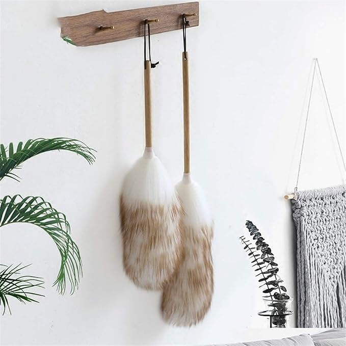 Feather Duster, Lambswool Duster with Solid Wooden Handle