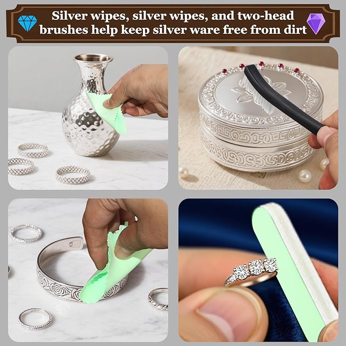 Jewelry Cleaning Kit,20 Pcs Professional Silver Cleaning Kit with Polishing Cloth Needles Brush for All Jewelry Diamond Ring Earring