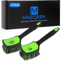 Non-Scratch 2-Pack Car Wheel Tire Cleaning Brush Kit:Soft &Stiff Bristle Detailing Brush with Ergonomic Rubber Short Handle for Deep Cleaning Car Tire Rims, Fenders or Carpet(Black Green)