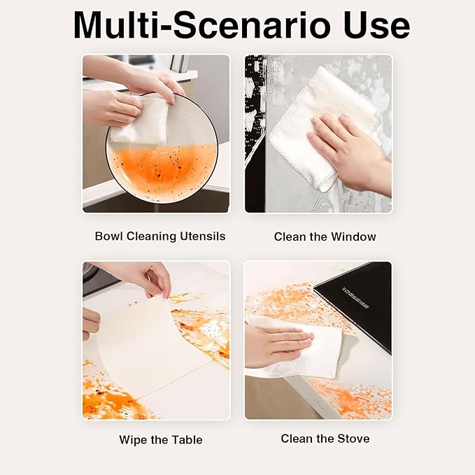 Bamboo Fiber Dish Cloths for Kitchen, Reusable Dish Towels,Double Layered, Super Absorbent, for Cleaning, Washing, and Drying Multipurpose Cleaning Rags for Home Pack of 5
