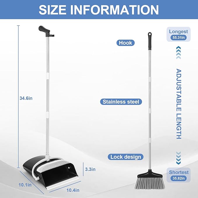 Broom and Dustpan Set Lightweight Lobby Broom and Dust Pan Combo with Long Handle Outdoor Indoor for Home Kitchen Room Office