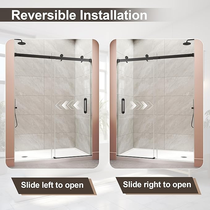 Frameless Shower Door,Single Sliding Glass Shower Door with Nano Coating & Safety Film, Adjustable 55"-60" W x 72" H, Matte Black,1/4" (6mm) SGCC Tempered Glass