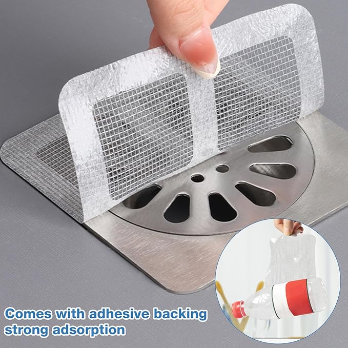50Pcs Disposable Hair Drain Stickers,Shower Drain Hair Catcher Mesh Stickers,Bathroom Shower Drain Protector,Mesh Cover Floor Drain Sticker for Kitchen Bathroom Bathtub