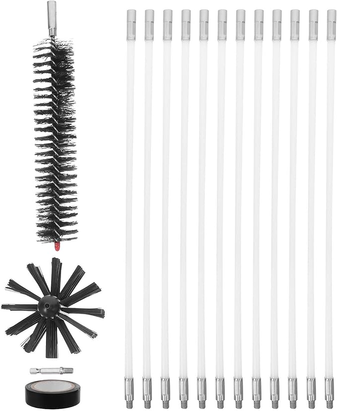 Chimney Cleaning Brush Set with Flexible Extendable Rods 4-Inch Wire Brush for Fireplace Stove Pipe Dryer Vent and Duct Cleaning 15Ft Reach Chimney Maintenance Kit