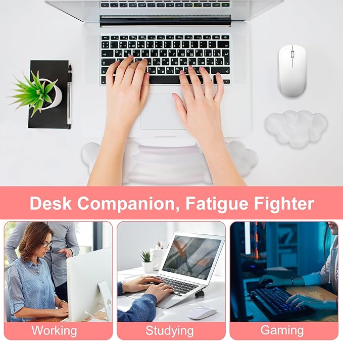 MOSISO Gel Keyboard Wrist Rest&Wrist Support for Mouse, Curved Ergonomic Keyboard Pad Soft Cooling Gel Pain Relief Easy Typing Pad with Non-Slip for Computer Laptop Home/Office, Transparent Clouds