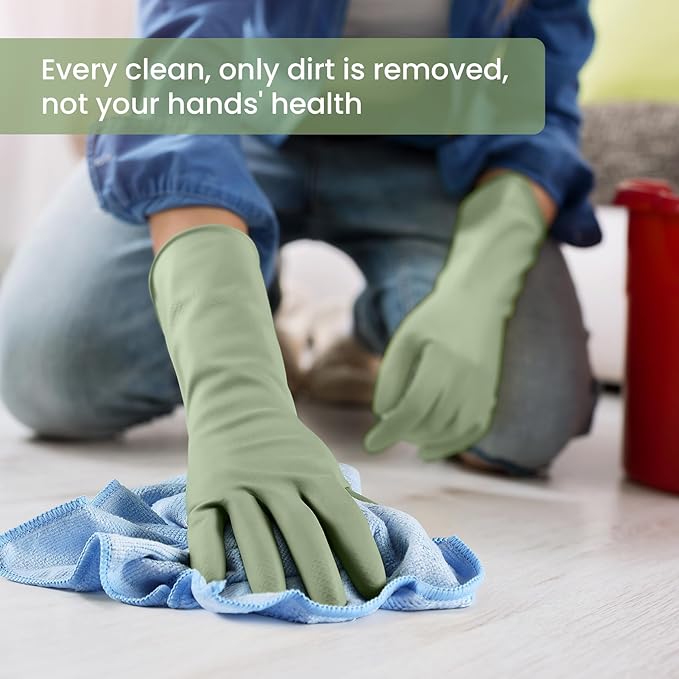 Rubber Cleaning Gloves for Dishwashing, 4 Pairs Reusable Kitchen Gloves for Washing Dishes and Household Cleaning, Colorful Dish Gloves with Flocked Lining and Non-Slip Grip, Pefect for Woman Men - S